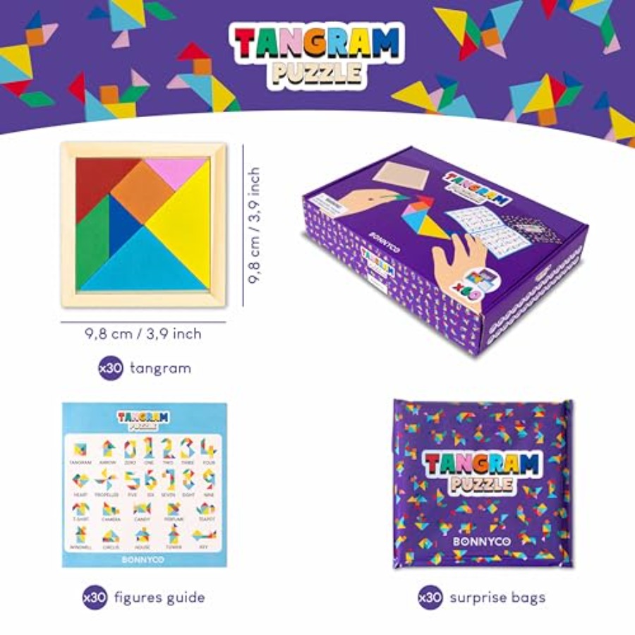 Tangram Puzzle Wooden Pack 30  - Party Favor Bag recension och pris