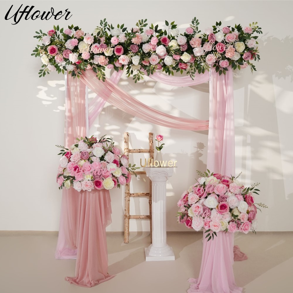 Uflower Pink Rose Greenery Han - Flower Wall Panel recension och pris