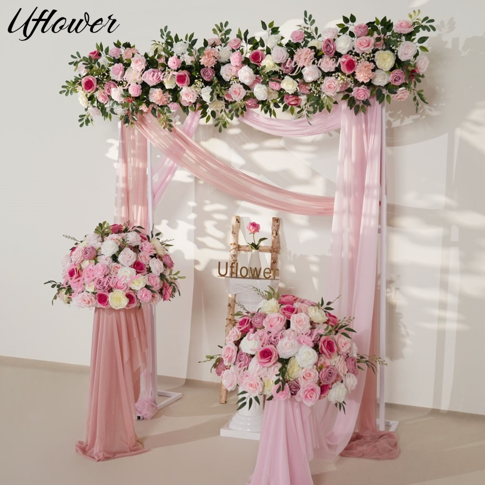Uflower Pink Rose Greenery Han - Flower Wall Panel recension och pris