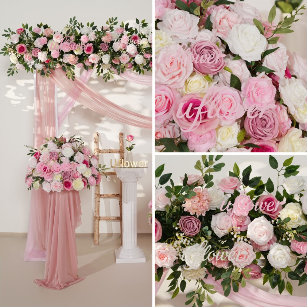 Uflower Pink Rose Greenery Han - Flower Wall Panel recension och pris