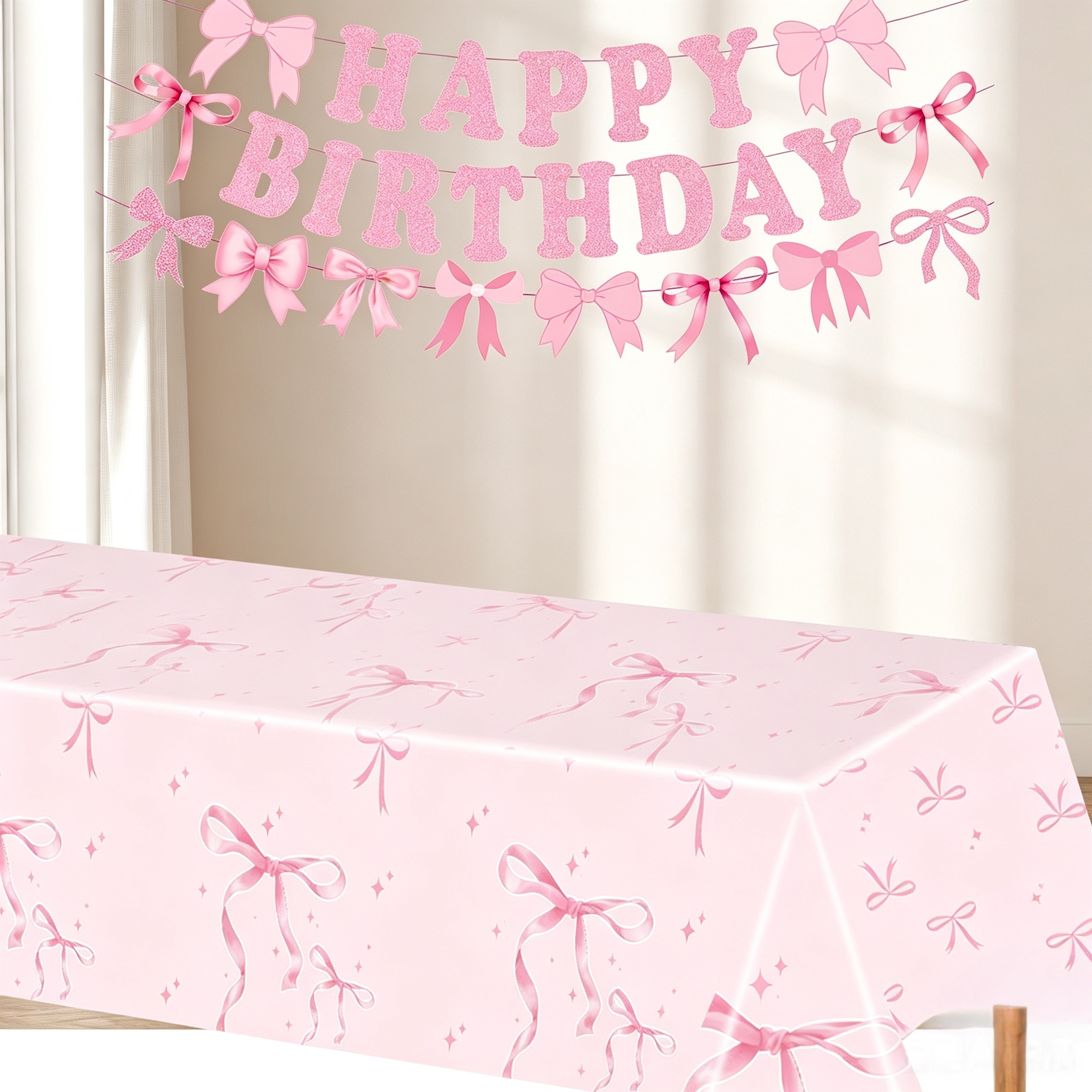 1PC Pink Bow Disposable Plasti - Table Cloth Disposable recension och pris
