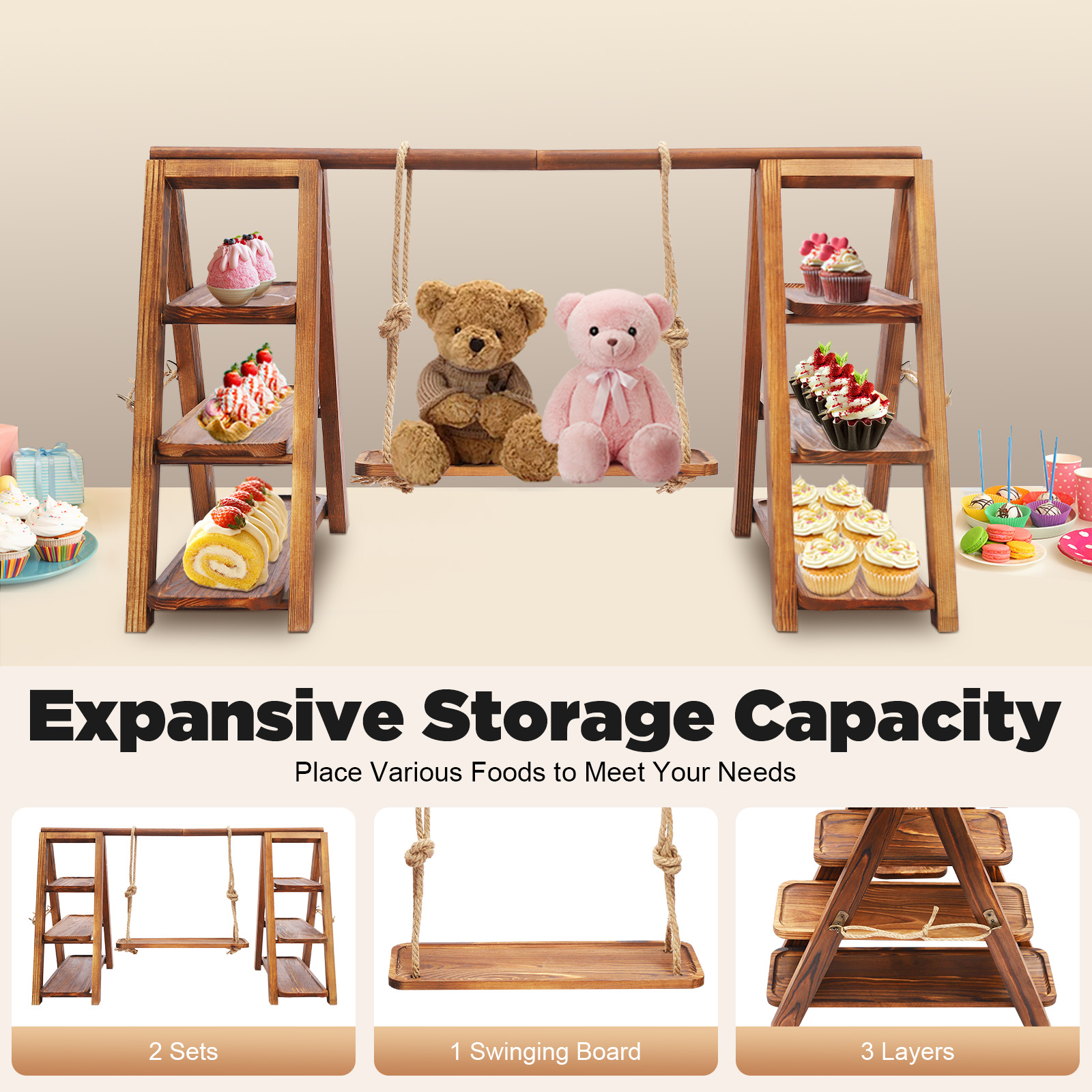 Wooden 3 Tier Cupcake Stand wi - Cupcake Stand Tier recension och pris