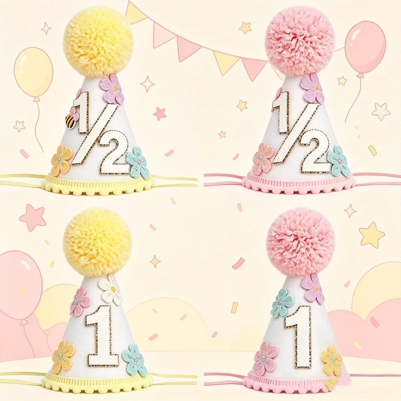 Colorful Flower 1st Half Birth - Party Hat Cone recension och pris
